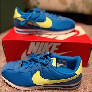 Nike Cortez Blue and Lime Sneakers